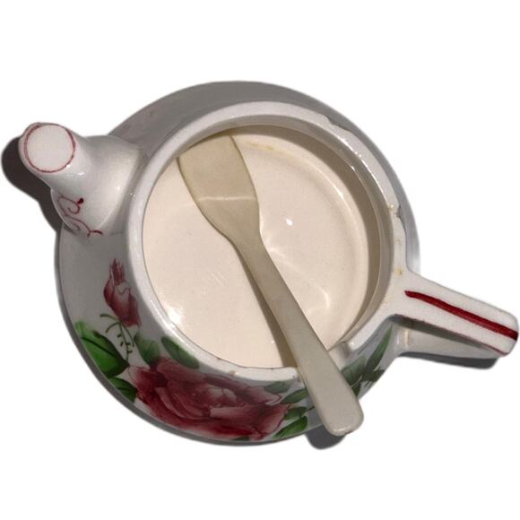 Vintage 4pc Set Lefton Floral Rose Stacking Salt & Pepper Shakers Sugar Bowl - Picture 8 of 9